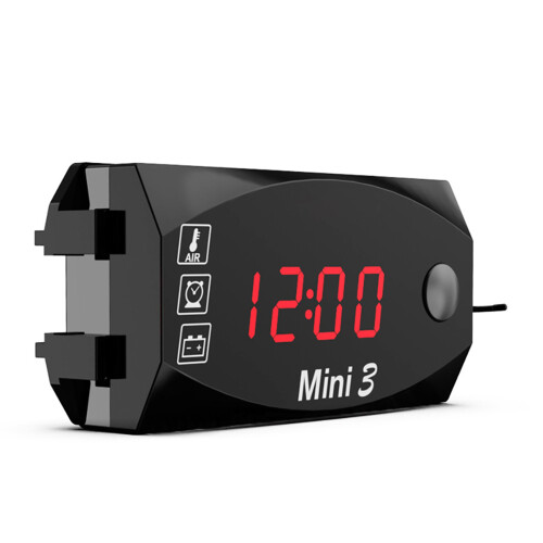 3-in-1 Digital Motorcycle Voltmeter Clock Thermometer Waterproof 6-30V 2
