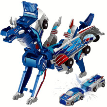 (Blue) Dinosaur Transforming Car Toy, Magnetic Cars Transform into Dinosaurs, Fun - Collision Transformation Car Toys & |Party Favors Gift
