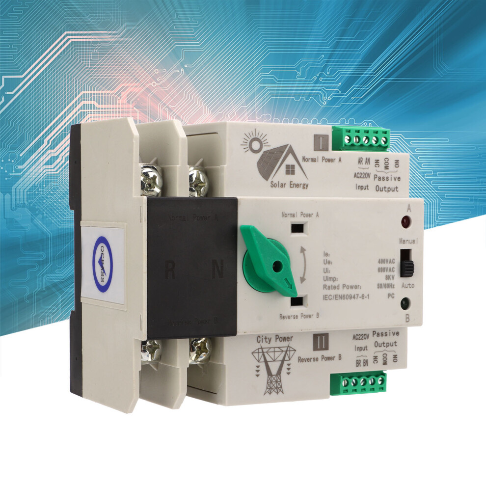 Dual Power Automatic Transfer Switch 2P 63A Ac220v Fast Controller 3771329274645