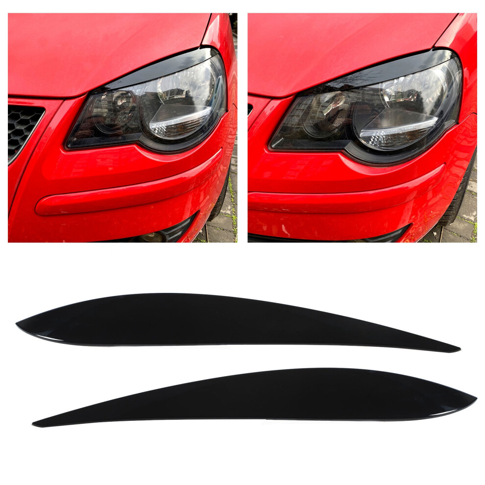 2Pcs Glossy Front Headlight Eyebrow Cover Trim For Mk4 9N3 2005-2009 Black 7891329275353