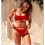 (L, wine red) Hot selling new solid color backless bikini sexy split swimsuit 3