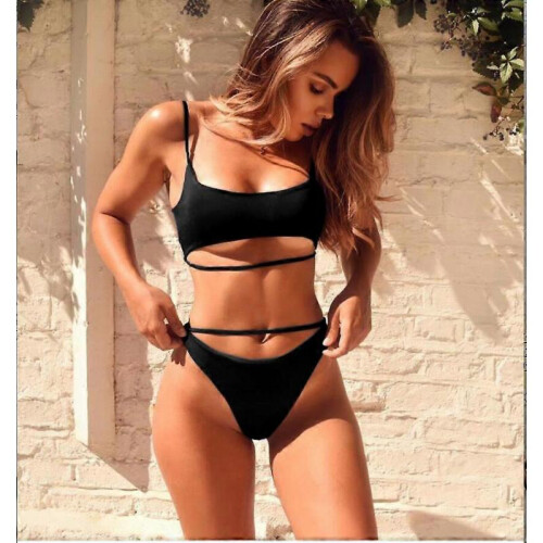 (L, wine red) Hot selling new solid color backless bikini sexy split swimsuit 1