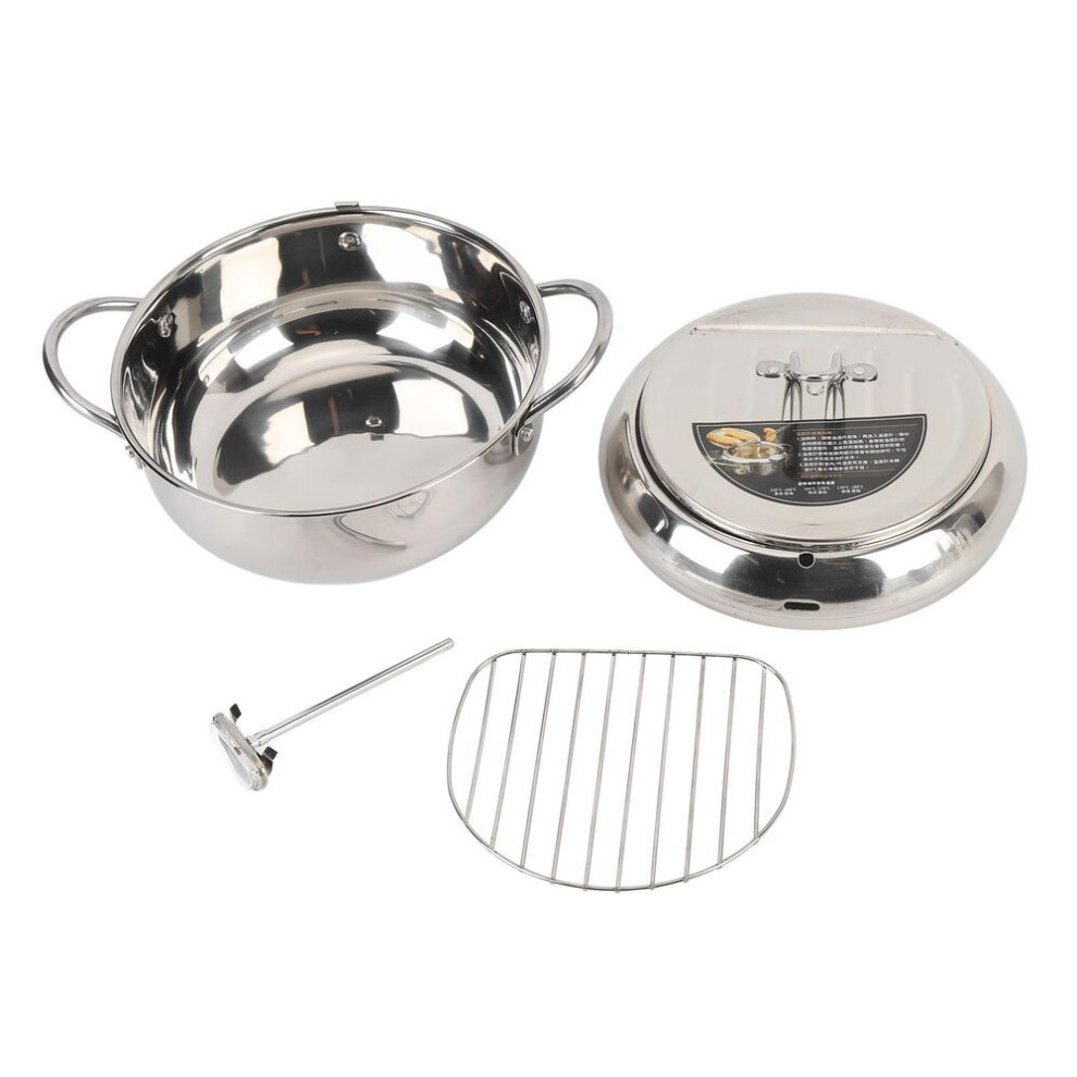 Stainless Steel Fryer Pot With Thermometer Lid Oil Drip Drainer Rack Multifunctional Deep Frying