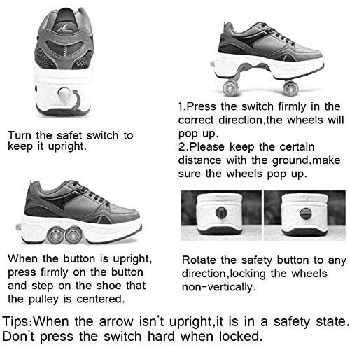 Adjustable Quad Roller Skate Boots, Multifunctional Deformation Shoes 2in1 for , LightBlack39.5 2