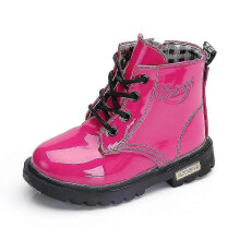 (35, Rose Red) Kid Girls Snow Martin Waterproof Pu Leather Boots Knl
