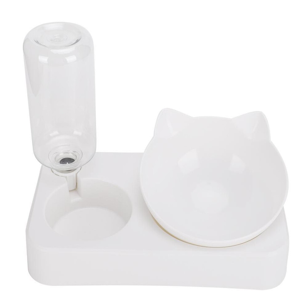 Pet Double Food Feeder Water Drinking Bottle 15 Degrees  Adjustable Tilted Neck Protection Cat Dog Feeding