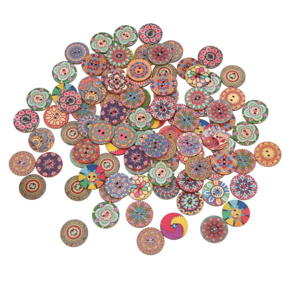 100pcs Wooden Buttons European Style Retro Flower Pattern Durable 25mm Diy Accessories For Sewing