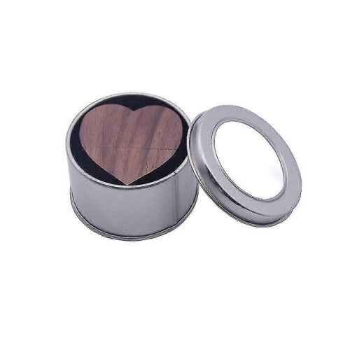 (8GB, Walnut-Metal Box) Wooden Heart Usb Flash Drive