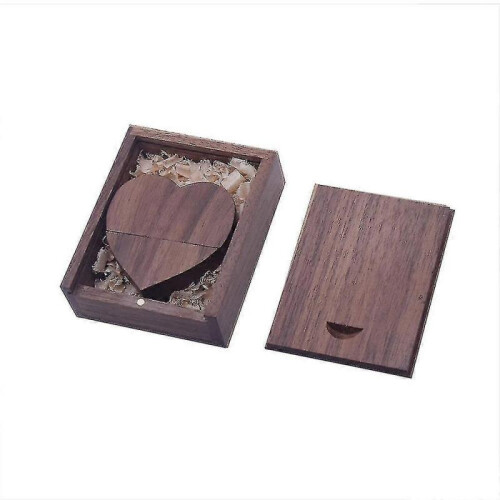 (256M, Walnut-Wood Box) Wooden Heart Usb Flash Drive 2