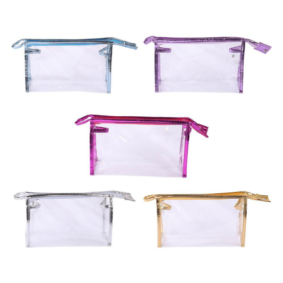 5pcs Clear Cosmetic Bag Five Colors Transparent Fashion Pu Leather Handbag Makeup Bag Travel