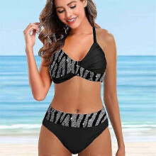 (5XL, 8381-sliver) Women's High Waist Swimsuit Design Printing Swimsuit Two Piece Bikini Set Summer Fashion Comfort Beachwear For Ladies