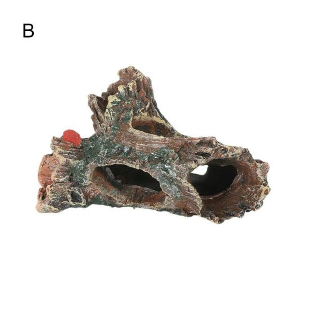(B) Artificial Tree Root Resin Crafts Simulation Driftwood Hiding Cave Fish Tank Ornament