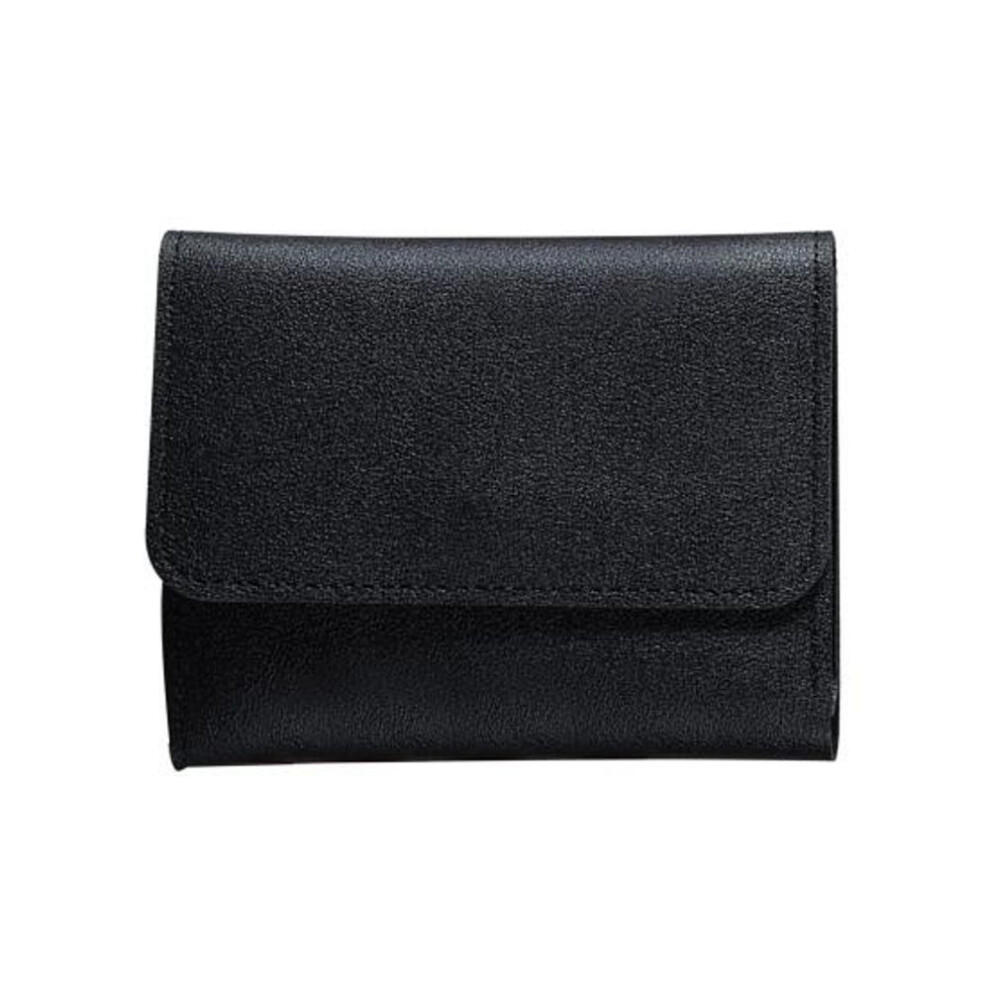 (black) Ladies Triple Fold Wallet Artificial Leather Credit Card Holder With Id Window