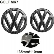 Set of 2pcs Badge logo emblem front 135mm -rear 110mm Carbon Fiber Black for Volkswagen VW GOLF 7 MK7