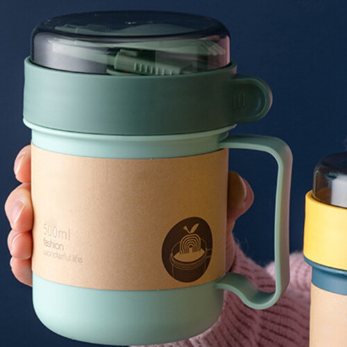500 ml grüner tragbarer Suppenbecher mit Deckel und Löffel 2