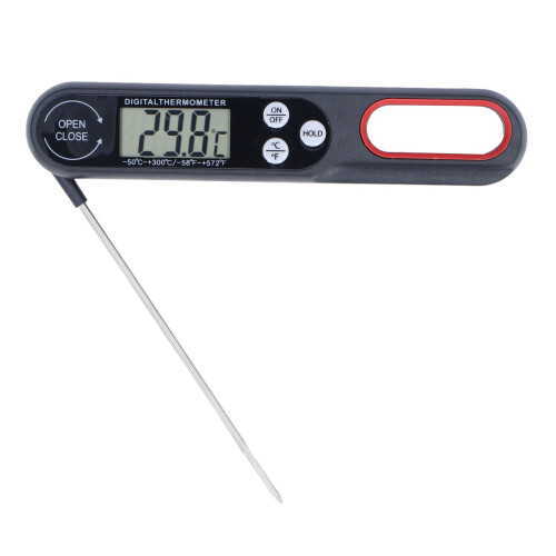 Digital Food Thermometer Foldable BBQ Grill Cooking Temp Meter, Black