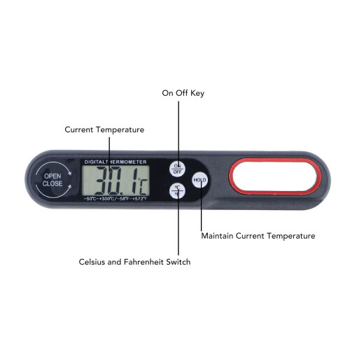 Digital Food Thermometer Foldable BBQ Grill Cooking Temp Meter, Black 2