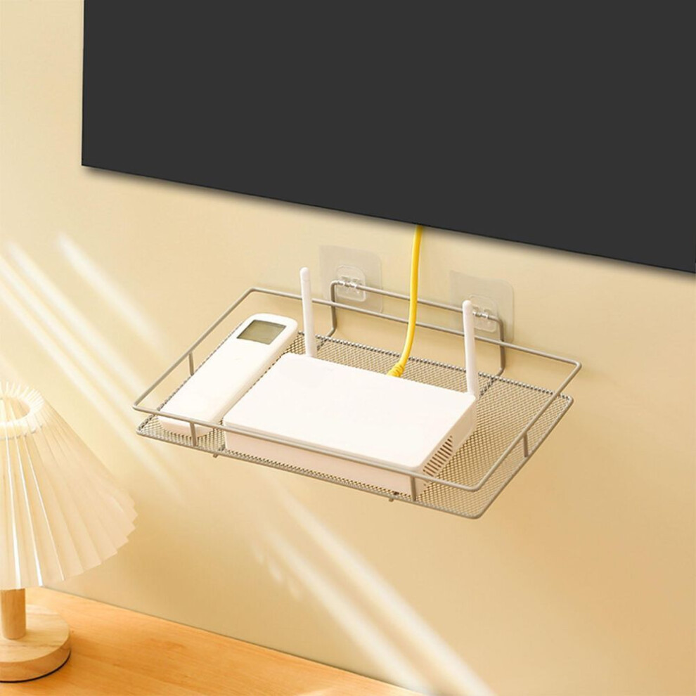 (gray) Wifi Router Wall Mount Shelf For Tv Accessories No Drilling Adhesive Patches Floating Modem Cable
