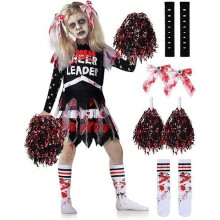 (Zombie Cheerleaders, 150cm) Halloween Pirate Costume Children's Digital Party Printing Performance Clothes Cheerleader Pirate Cheerleader