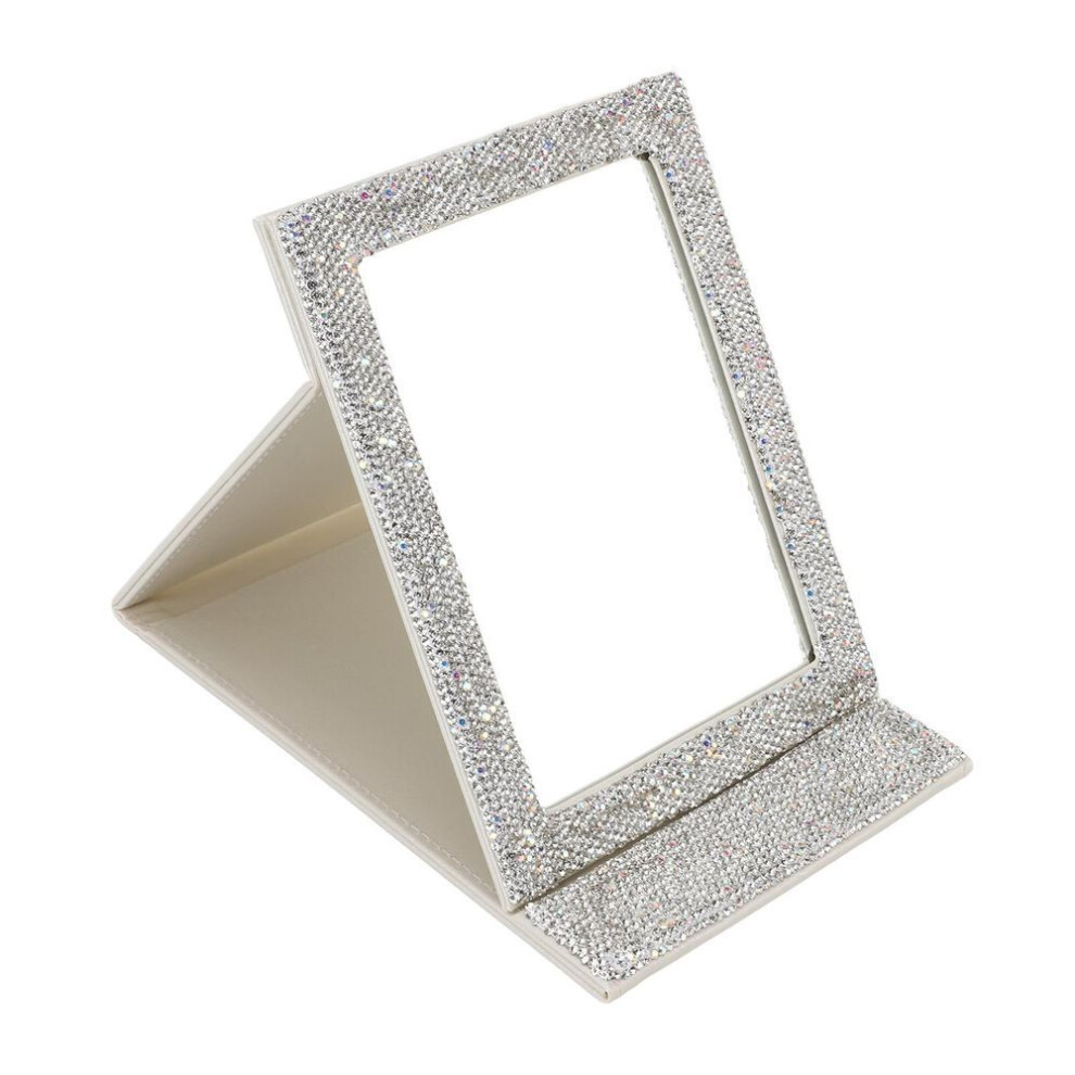 White Folding Cosmetic Mirror High Definition Innovative Rhinestone Portable Makeup Mirror For