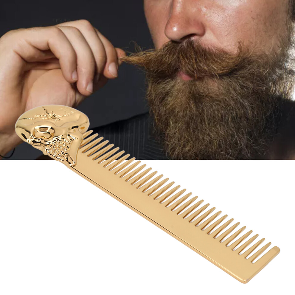 Unisex Gold Stainless Steel Skull Handle Beard & Mustache Comb
