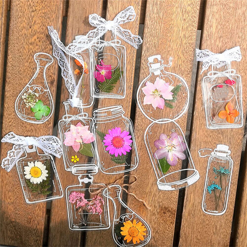 20 Stück transparente Lesezeichen mit getrockneten Blumen 30,8 g PET 2
