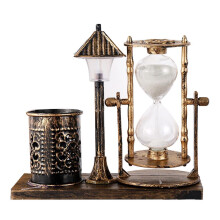 (gold) Vintage Pen Holder Innovative White Color Light Hourglass Street Lamp Pen Holder For Office Silver