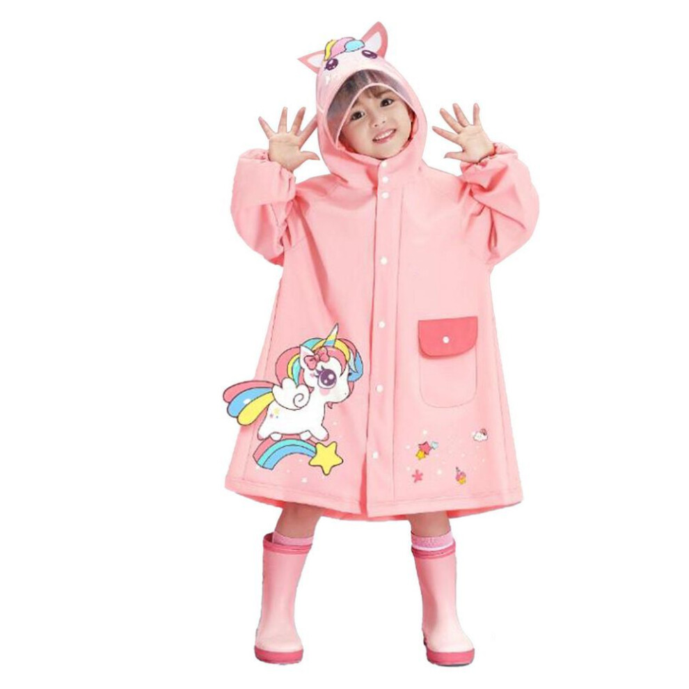 (XL) Kids Raincoat Waterproof Cute Pattern Lightweight Portable Children Hooded Rainwear For Girl Boy