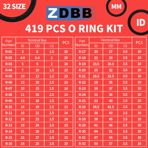 ZDBB 826 Pcs Kit de sortimento de anis de vedao de borracha universal em polegadas padro SAE O-Rings e conjunto de anis de vedao mtricos 2
