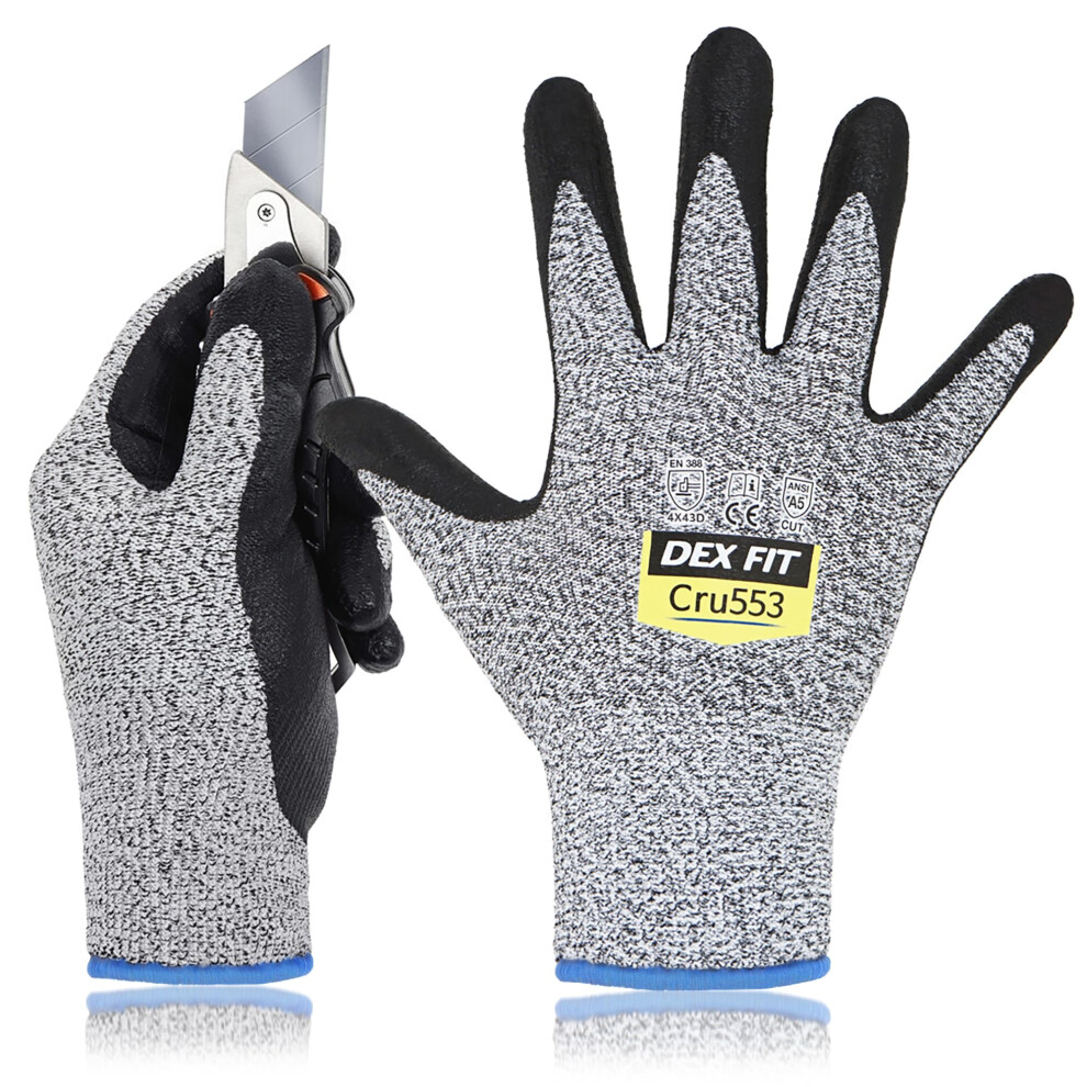 Dex Fit Level 5 Cut Resistant Gloves Cru553, 3D-Comfort Fit, Firm Grip, Thin & Lightweight, Touch-Screen Compatible, Durable, Breathable & Cool, Machi 191876000024