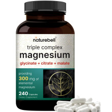 Dreifachkomplex-Magnesiumprparat, 240 Kapseln | Magnesiumglycinat 500 mg mit Citrat und Malat | Chelatisiert und gereinigt | Knochen, Herz und M