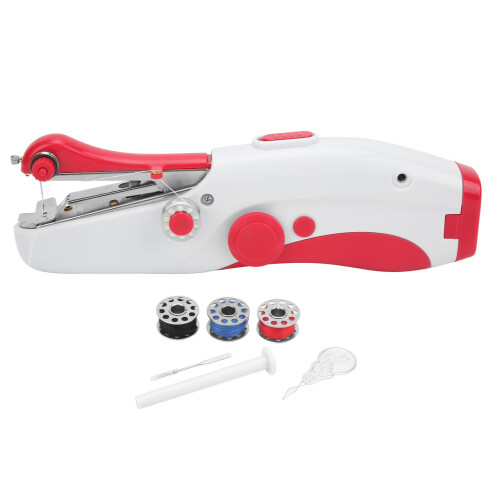 Portable Handheld Sewing Machine Mini Double Needle DIY Red, 24.5x7cm 1
