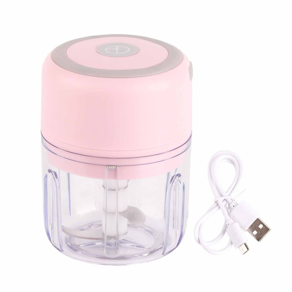 (pink) Mini Garlic Chopper Stainless Steel Blade Food Grade Strong Power Usb Charge Electric Garlic Masher