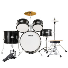VEVOR Drum Set for Kids  Beginner Junior Drum Kit with Adjustable Throne  Sticks  Cymbal  Pedal  Tom Snare Bass  Starter Drumset for Children (Black
