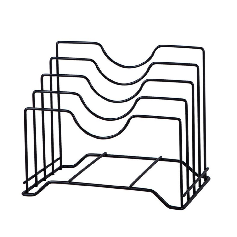 Chopping Board Storage Rack Iron 4 Slots Integrated Pot Lid Holder For Kitchen Countertop Black