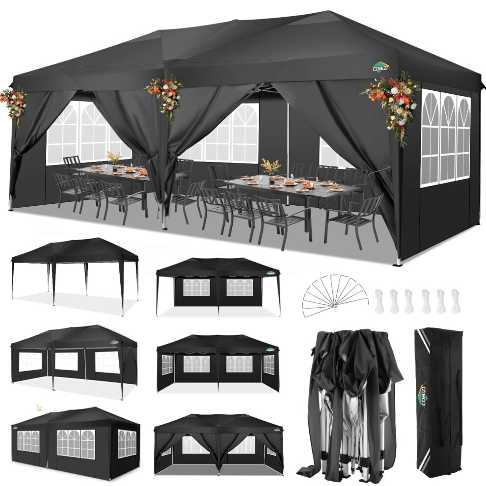 COBIZI Canopy 10x20 Pop Up Canopy with 6 Sidewalls Waterproof Canopy Outdoor Event Shelter UPF 50+ Gazebo Portable Tents for Parties Beach Camping Wed