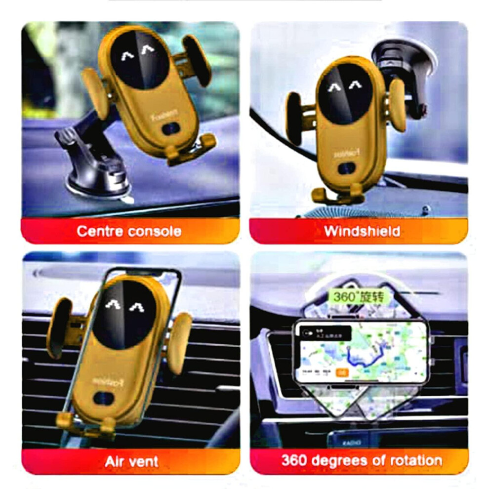 Wireless Car Charger Phone Holder 10W Auto Sensing Fast Charge Black Red Yellow-image-OPC-PJ6CXPH-NEW