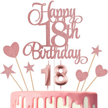 Lecferrarc 18e verjaardagstaartdecoratie 18e verjaardagskaarsen Taartcijferkaarsen en glitter Happy 18e verjaardagstaarttoppers Set voor verjaardagsf