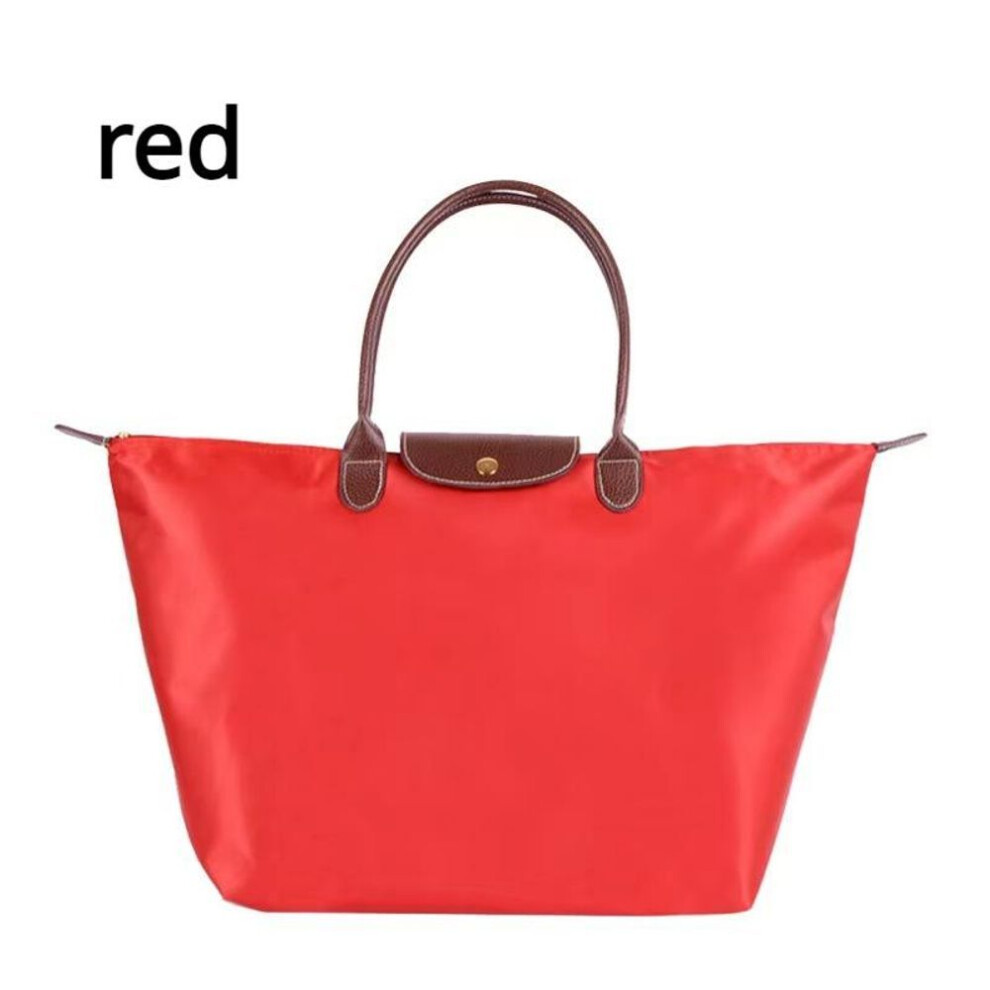 (red, L) Women Tote Fashion Shopper Bag Folding Dumpling Shape Handbag Oxford Cloth Beach Storage Shoulder Bags For Female