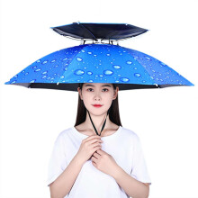 Umbrella Hat Fishing Umbrella Hands Free Foldable Headwear for Fishing Gardening Golf Sun Protection Outdoor doubledeck Blue