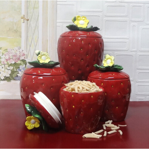 Conjunto de 4 Canisters em Forma de Morango, 83501 por ACK 1