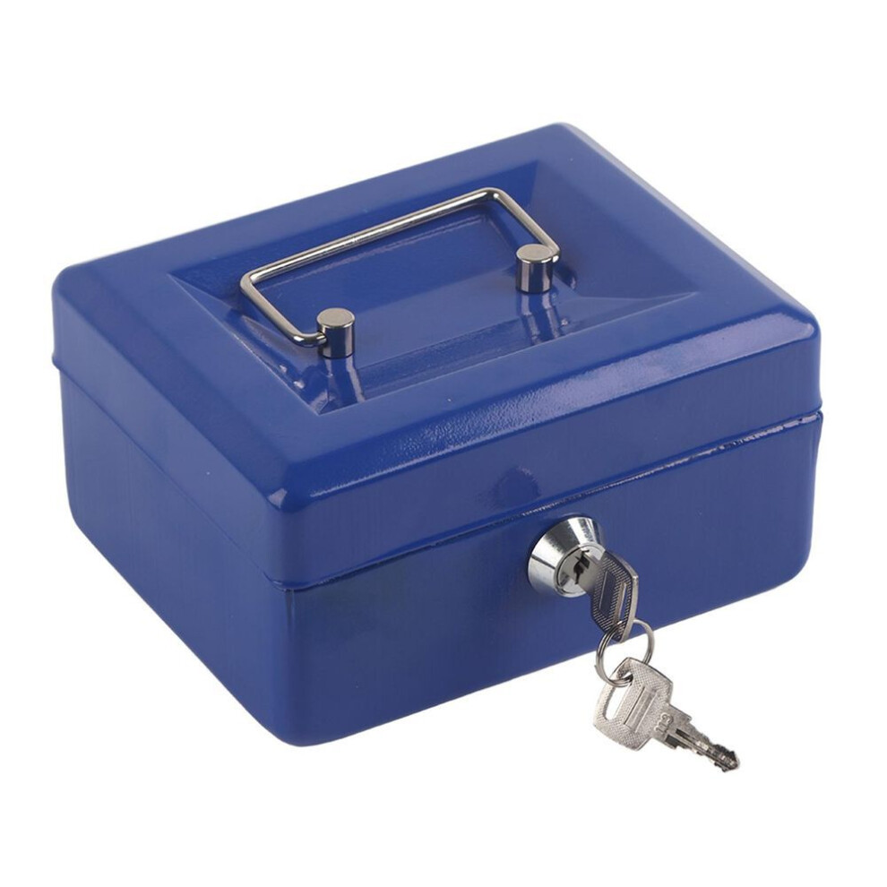 1pc Mini Portable Iron Petty Lockable Cash Money Coin Safe Security Box Household (blue)