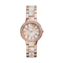 Fossil Γυναικείο Ρολόι Virginia Quartz Inox και Ακετάτη, Ροζ Χρυσό/Λευκό Κέρας (Μοντέλο: ES3716)