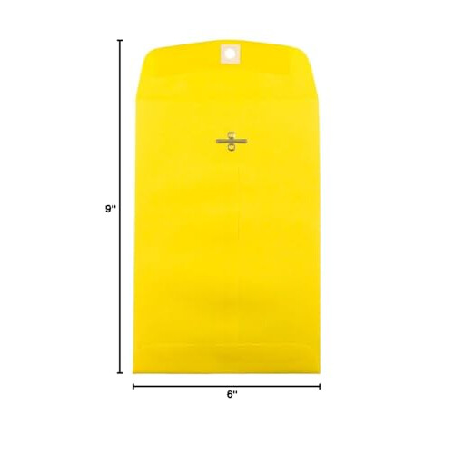 JAM PAPER 6 x 9 Open End Catalog Colored Envelopes with Clasp Closure - Yellow Recycled - 100/Pack 2