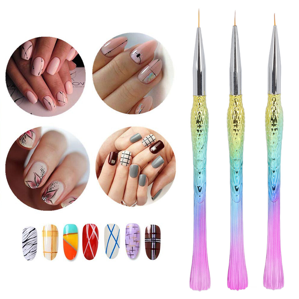 3pcs Nail Art Liner Brushes 7/9/12mm Gel Painting Pen Tools