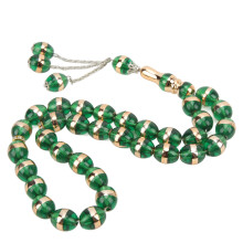 Chapelet à 33 perles, 12 mm vert, résine-métal, gravé