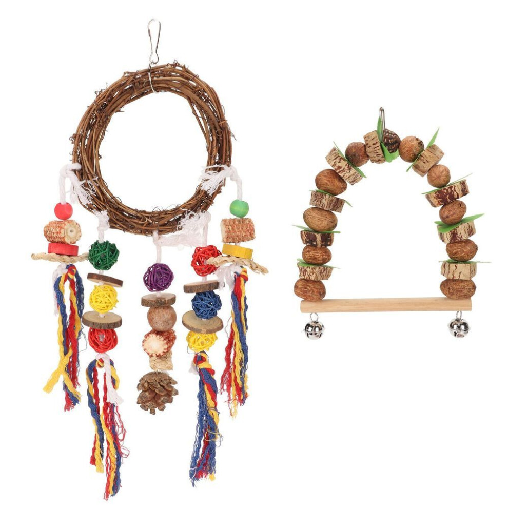 Parrot Chewing And Climbing Toys Wood Block Nuts Rattan Corn Cobs Cotton Rope Colorful Bird Chew