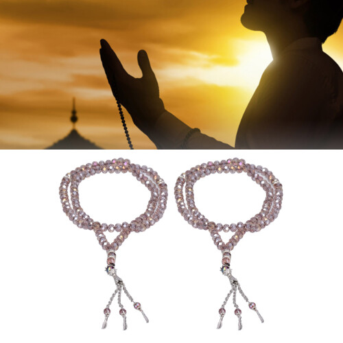 2 pezzi di perline tasbih 99 perle mihrab 8 mm grigio argento