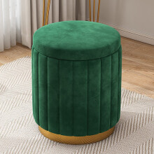 Velvet Ottoman with Gold Base Footrest Stool for Living Room Bedroom Padded Makeup Stool Chair
