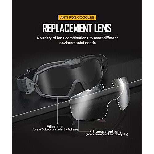 Tactical Airsoft Paintball Goggles Adjustable Regulator Goggles Set Windproof AntiFog Black 2